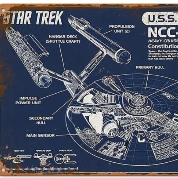 Vintage  USS Enterprise NCC-1701 Star Trek TOS Blueprint Metal Sign Decor 8x12" - Picture 3 of 6